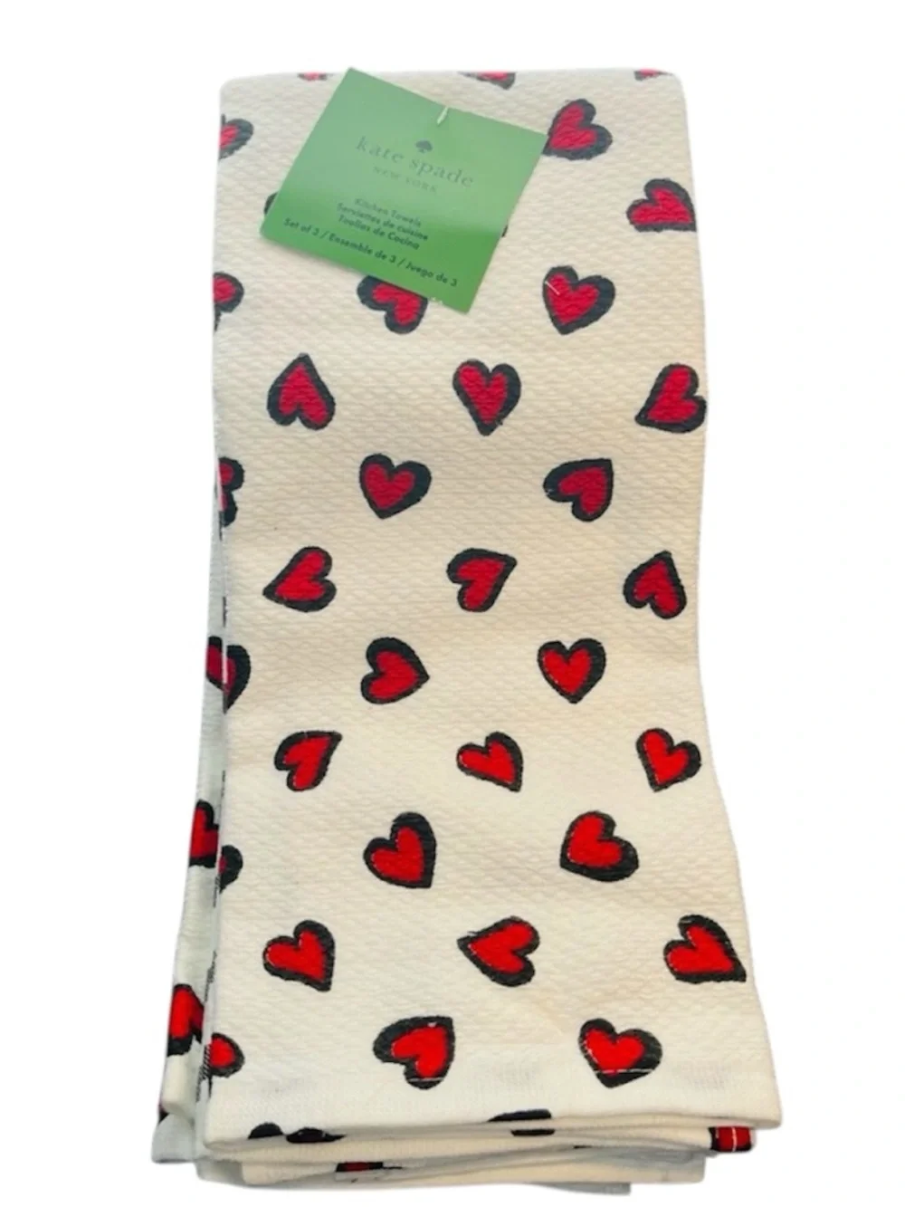 kate spade White Tea Towels with Red Heart Print